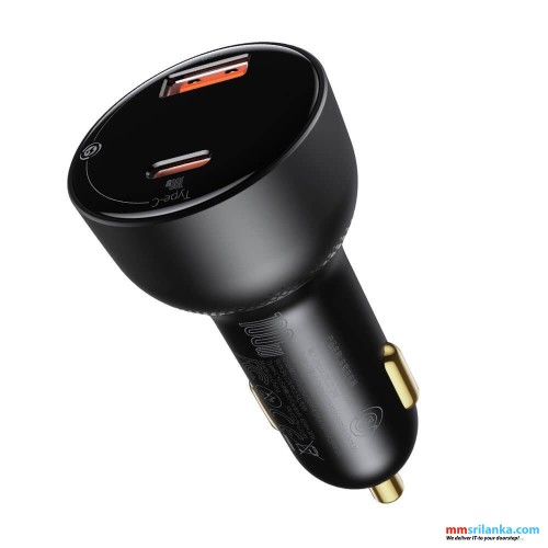 Baseus Superme Digital Display 100w  PPS Dual Quick Car Charger Black（with Baseus Xiaobai series fast charging Cable Type-C to Type-C 100W(20V/5A) 1m Black